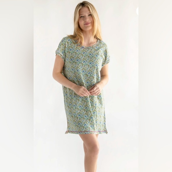 Natural Life Frankie Knit Cotton Tee Mini Dress Blue Floral Relax Summer Comfort - Picture 1 of 12